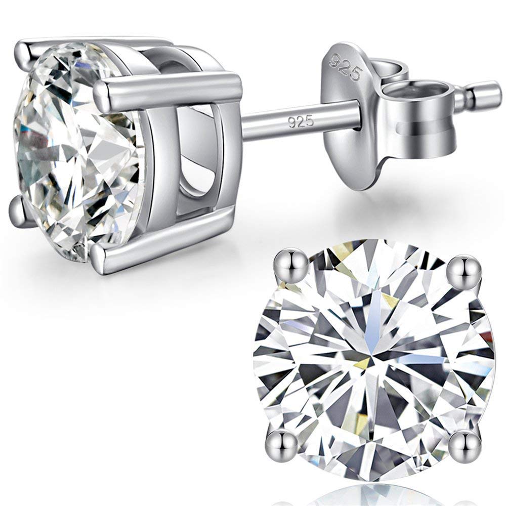 Sterling Silver Small Diamond Stud Earrings - Cubic Zirconia, 5mm — image 1