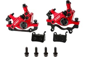 PETCHOR HB-100 Line Pulling Hydraulic Disc Brake Calipers, Mechanical Disc Brakes for MTB, Mountain Bike, E-bike and Electric Bike 2PCS Front/Rear Red