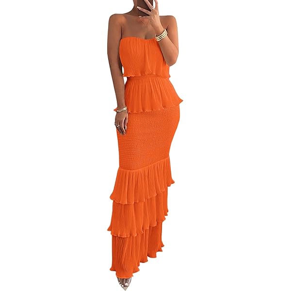 Amazon.com: Sexyshine Women's Tube Top Ruffled Tiered Maxi Dress Sleeveless  Backless Bodycon Smocked Shirred Party Holiday Long Dress(31259BL,S) Black  : Clothing, Shoes & Jewelry