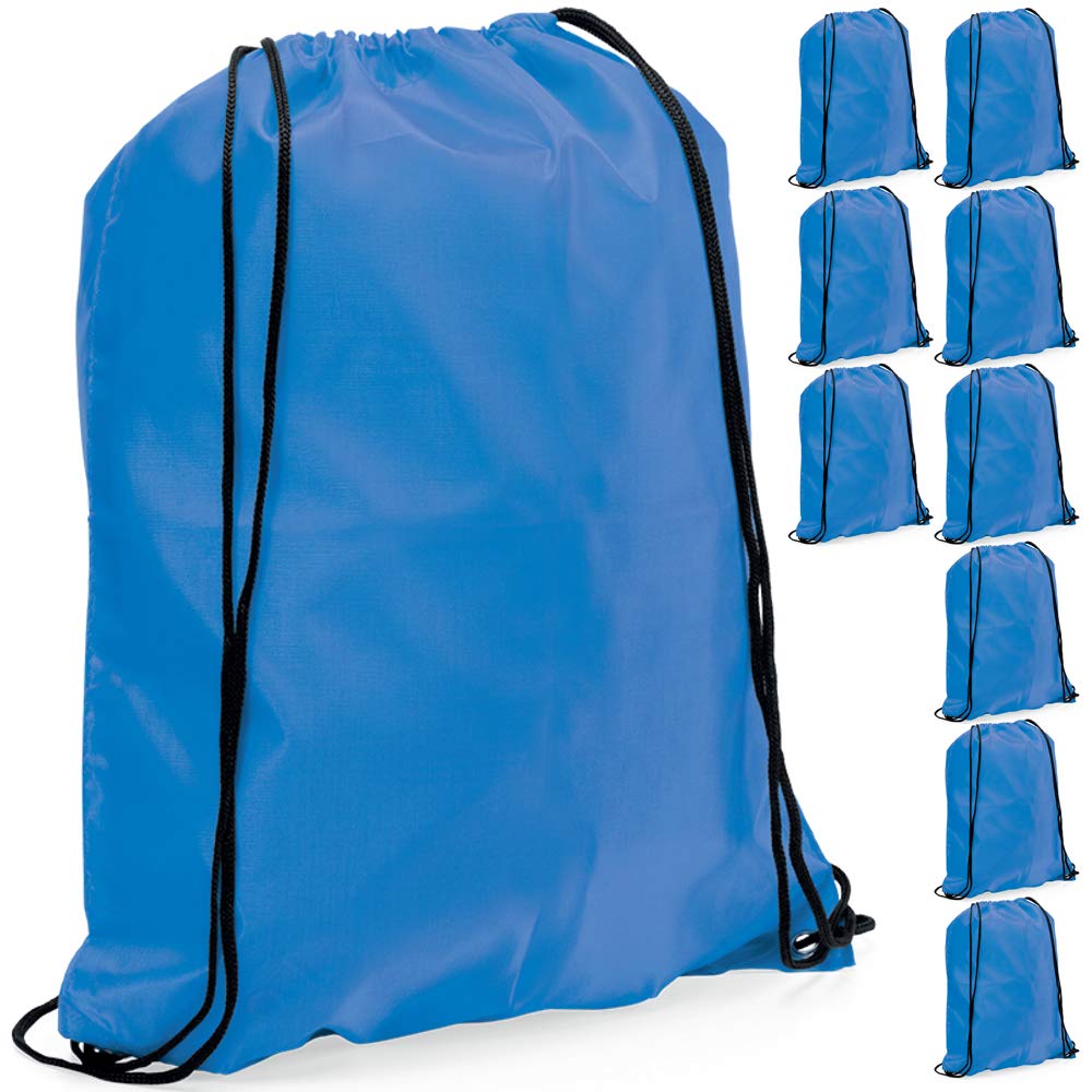 eBuyGB Pack of 10 Plain Polyester Drawstring Backpack, Gym Rucksack, School Sport Bag, PE Kit, Book Bag - Ideal for Printing, Cameo, Heat Transfer Vinyl (Light Blue),34 x 42 cm