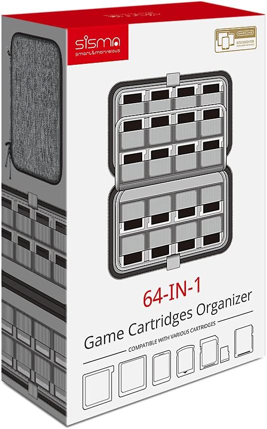 Sisma 64 Game Cartridge Holders Storage Case for Nintendo 3DS 2DS DS Game Cards - Grey