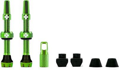 Muc-Off Tubeless Valves V2 7075 Aluminium Presta 44mm Green with Core Tool