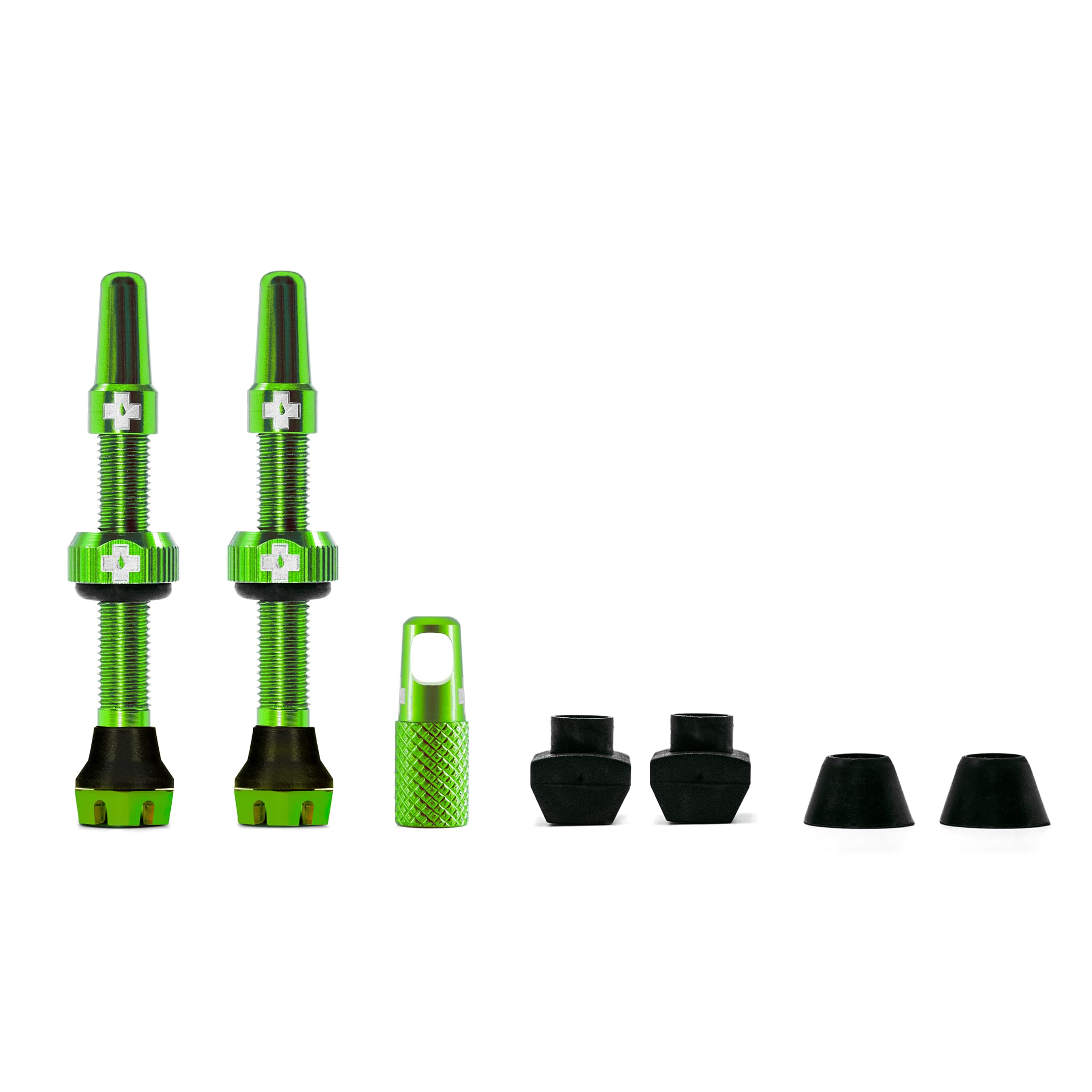Muc-Off Tubeless Valves V2-7075 Aluminium Presta Valves with Core Removal Tool - Air Flow System for Mountain Bike, Road and Gravel Wheels - Compatible with Rim Inserts - Green, 44mm