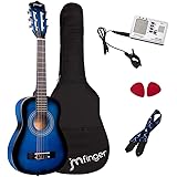 JMFinger Beginner Classical Guitar 30 Inch Kids Nylon Strings Guitar with Gig Bag, Strap, Picks, 3 in 1 Metronome & Tuner, Bl