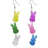 QLYOVWE Easter Bunny Dangle Earrings for Women Unique Colorful Glitter Bunny Egg Earrings Cute Cartoon Acrylic Earrings Handmade Happy Easter Jewelry Gifts