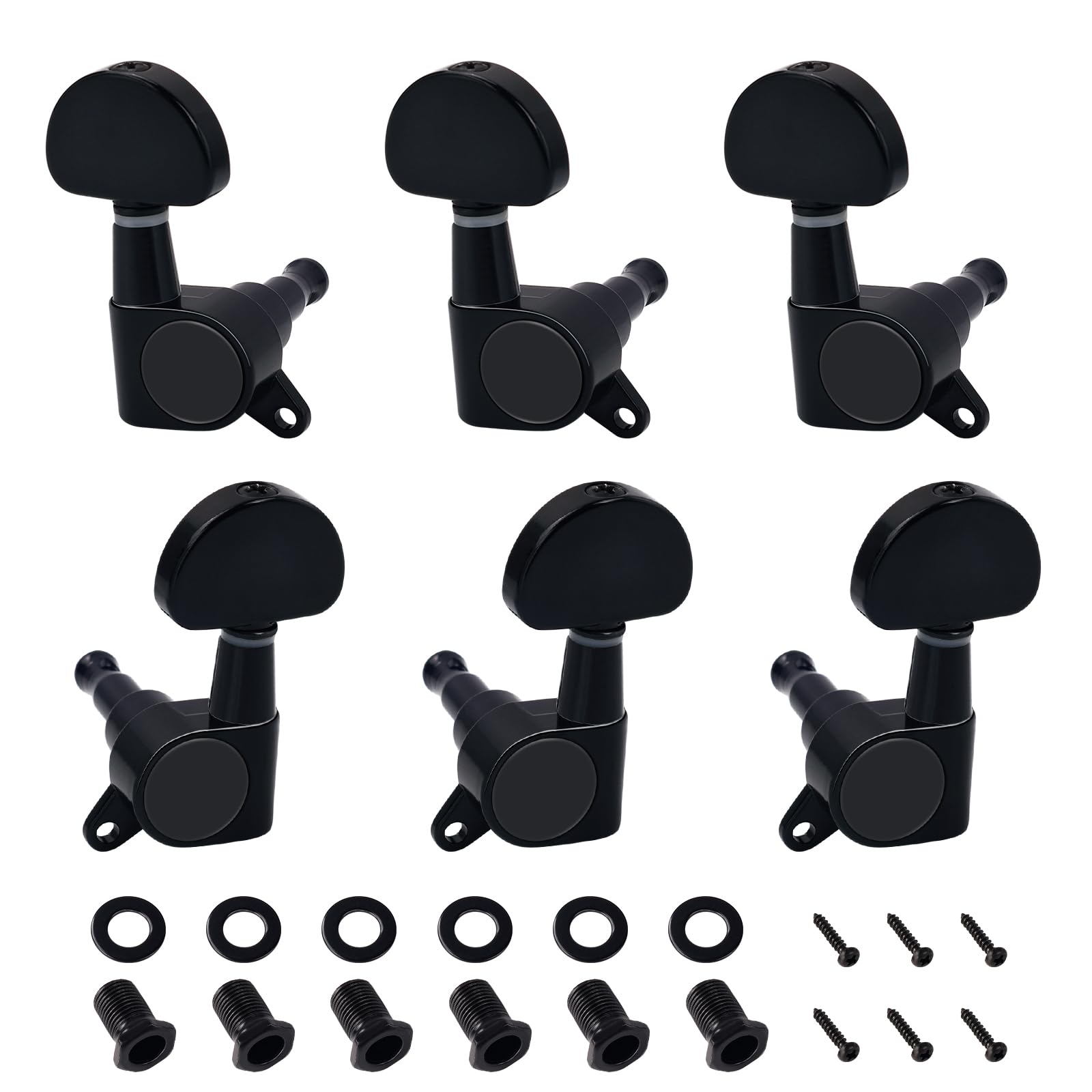 Banworks 3L3R Guitar Tuning Pegs Keys 15:1 Guitar String Tuning Keys Machines with 45 Degree Fixing Tag for '60s Les Paul LP SG Electric Acoustic Guitar Pack of 6 JT/JXQ-04 Black Half Round Button