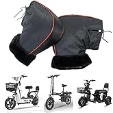 HKSICHENGKEJI Motorcycle Plush Handlebar Gloves Muffs Winter Waterproof Thermal ATV Scooter Grip Gloves Hand Muffs with Reflective Strip Thick Windproof Snowmobile Motorbike Handle Hand Warmer Cover