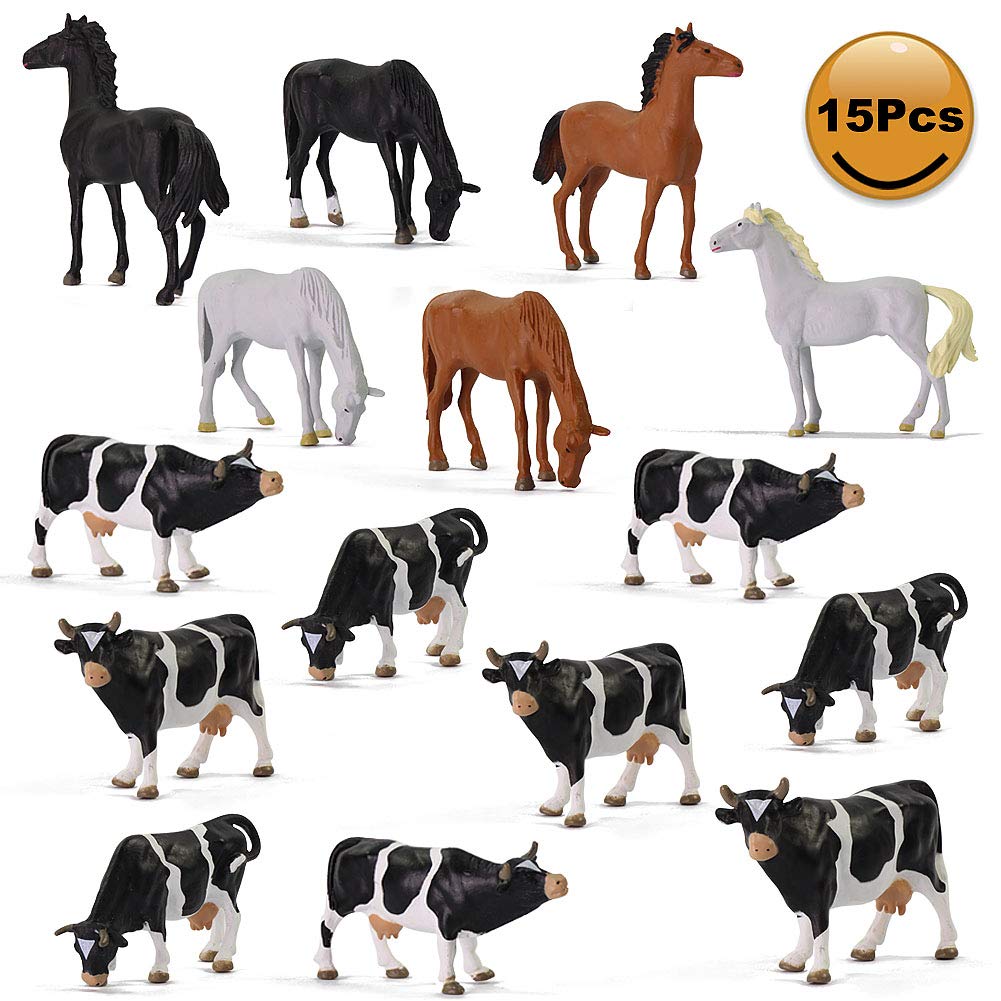 Evemodel 15pcs Model Trains O Scale Painted Horses Cows 1:43 PVC Animals Desktop Decor AN4303 — image 1