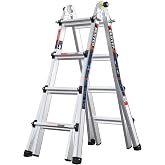 BESTEP 15FT Adjustable Folding Multi-Position Ladder,A Frame 4-Step Anti-Slip Ladder with Aluminum Joint,Silver,ANSI Type 1A, 300 lbs Load Capacity,Welding Construction (YQGNT-4540)