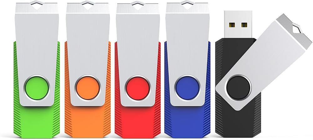 Kexin 64GB USB Flash Drive 5 Pack Twist LED Metal Cap 2.0 Swivel Black