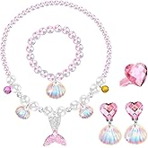 DkakoJew Jewelry Set For Girls Necklace Bracelet Earring ring Set Mermaid Necklace For Girls Jewelry Set Halloween Christmas Birthday Gift over 3 years old.