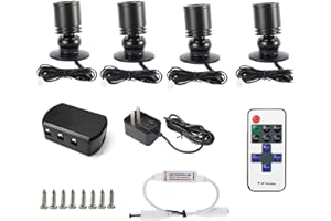 DEDC 4pcs LED Mini Spot Light, 3000K Under Cabinet Lights, Jewelry Model Showcase Display Spotlights for Wine Cabinet/Cupboard/Living Room (Warm White-Remote Control-U.S. Plugs-Base Unslotted)