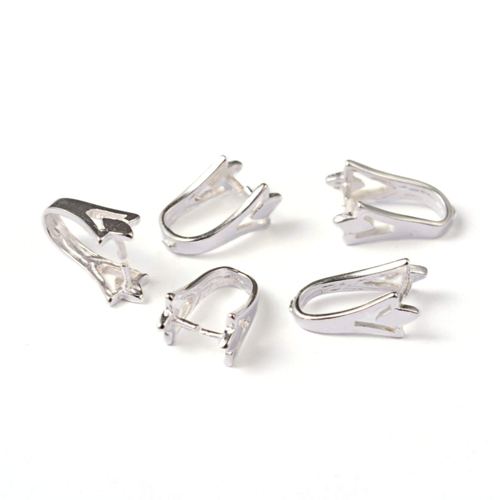 Craftdady 5pcs Silver Fligree Ice Pick Pinch Bail Clip Clasps Bale Pinch Charm Chain Connector for Drilled Stone Dangle Charms Making, 15x7mm — image 1