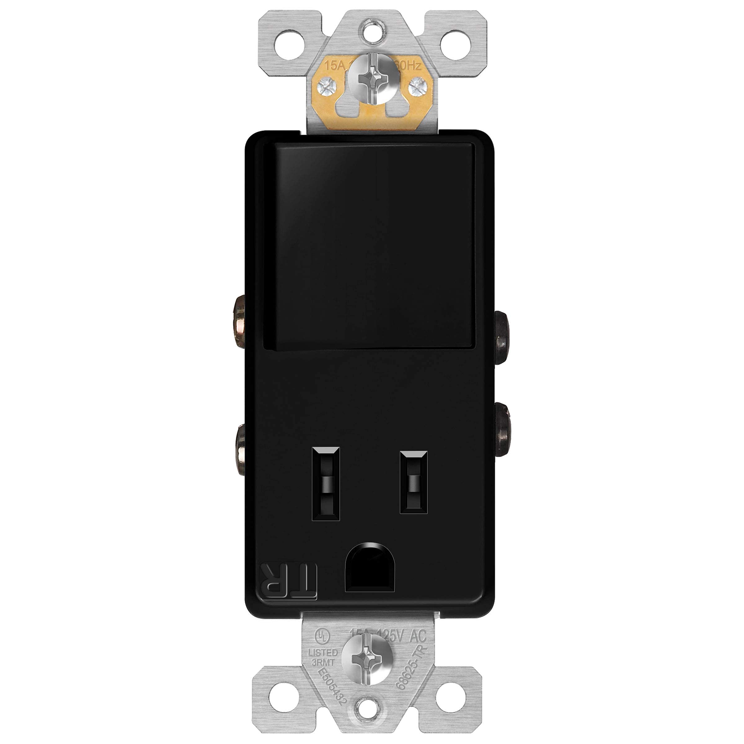 Photo 1 of ENERLITES Switch and Outlet Combo, Combination Decorator Paddle Switch 15A/120VAC with Tamper-Resistant Receptacle Outlet 15A/125VAC, Residential/Commercial Grade, UL Listed, 68625-TR-BK, Black