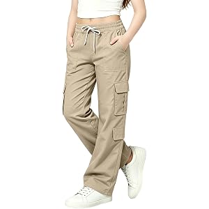 Girls Cargo Pants Kids Wide Leg Baggy Y2K Parachute Pant Plus Size Drawstring School Hiking Track Trousers with Pockets