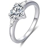 DIYA 3 Stone Moissanite Rings for Women D Color VVS1 3 Stone Engagement Ring S925 Sterling Silver Heart Moissanite Eternity Promise Wedding Anniversary Christmas Jewelry Gift for Wife Bride Size 6-9