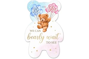 brayqu He or She Bear Gender Reveal Party Invitations, Bear Baby Shower Party Bear Shaped Invitations Fill-in Invites (20 Invitations with Envelopes)