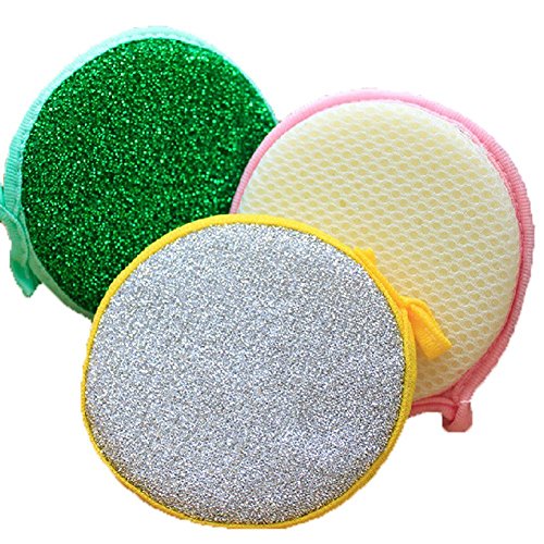 Sealike 2 Pcs Sponge Metallic Dishcloths Scrubber Scouring Pad Dish Cloth with Stylus