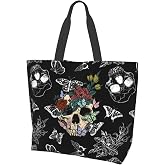 Majoug Flower Sugar Skull Tote Bags Reusable Women Shoulder Travel Beach Bag Shopping Work Daily