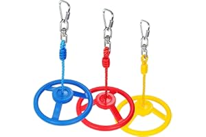Rainbow Craft 3-Pack Ninja Monkey Wheels，Obstacle Course & Swing Set Attachments for Kids ，Outdoor Backyard Playground Accessory，Red, Blue & Yellow