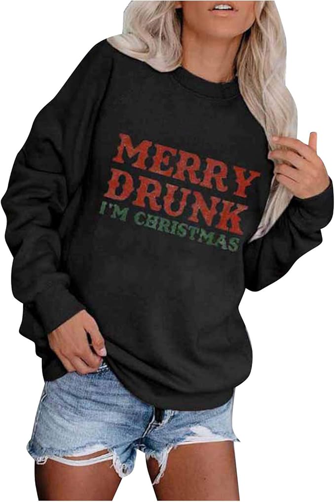 Funny Christmas Shirts for Women Long Sleeve with Sayings Sarcasm Graphic Tee Tops