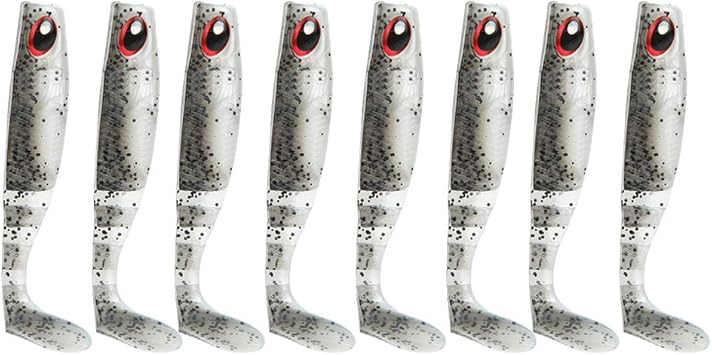 Amazon 8本のソフトワーム釣り餌 夜釣りのためのダブルカラーtテール人工tpr釣り餌誘引剤 Vgeby フィッシュフォーミュラー