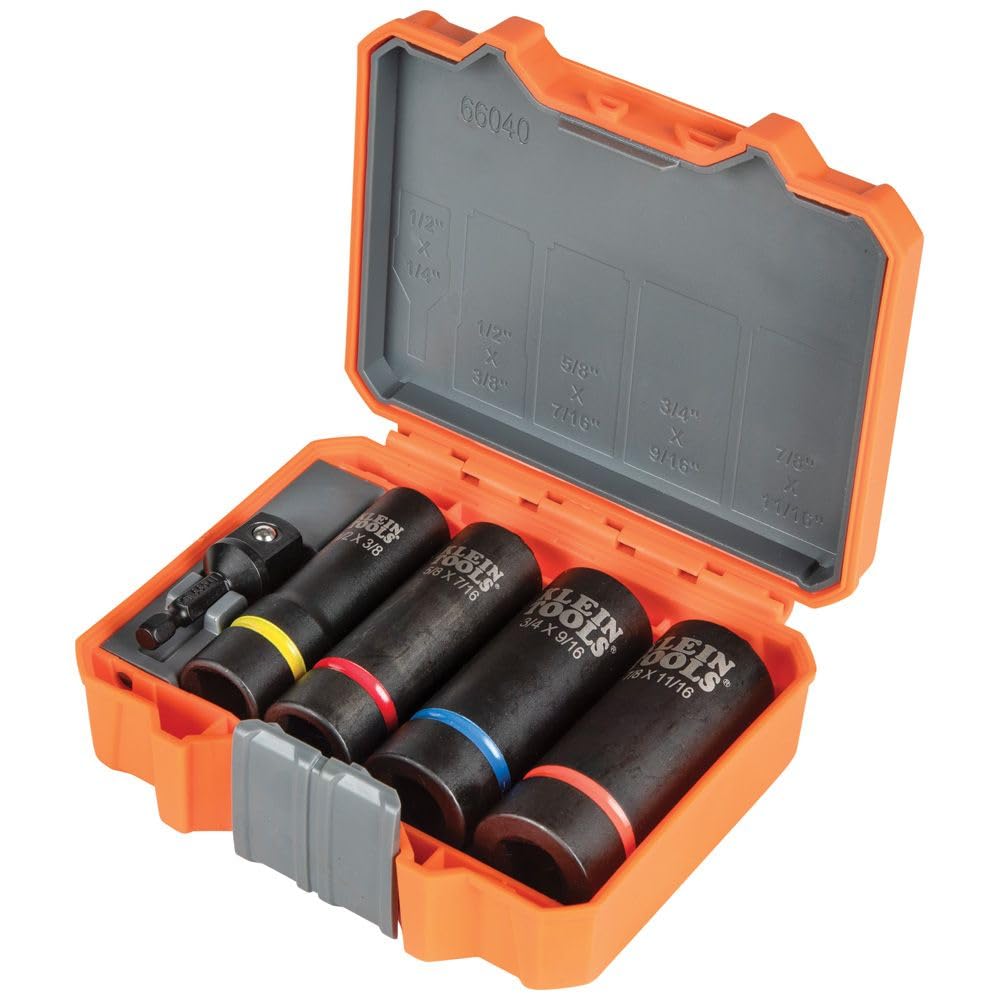 Klein Tools 66040 2-in-1 Impact Socket Set, 5-Piece Tool Set with 12-Point Deep Sockets with 1/2-Inch Drive, Includes Tool Case — image 1