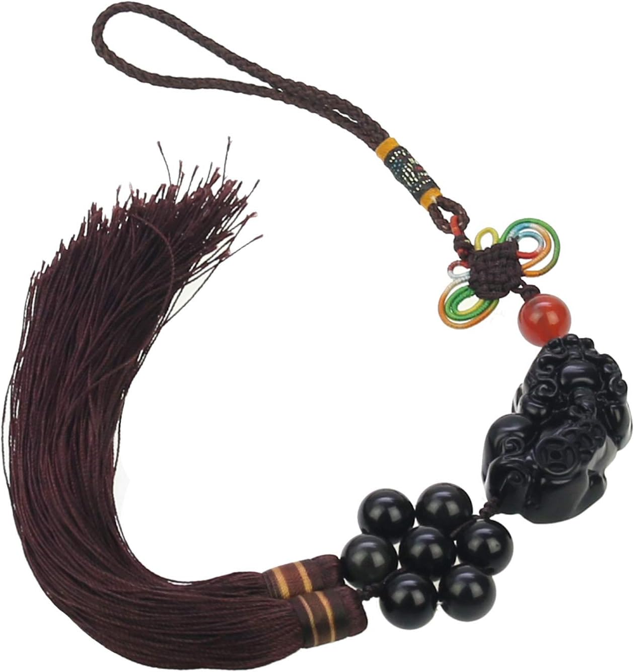 Vranky Feng Shui Obsidian Pi Yao (Pi Xiu) Charm Hanging Decor,Attract Wealth and Good Luck,a Pouch Included