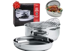 Camerons 3 in 1 Multi Roaster- Tri-ply 18/10 Professional Grade Stainless Steel- 11qt Poultry Roasting Pan, Stock Pot, Sautee