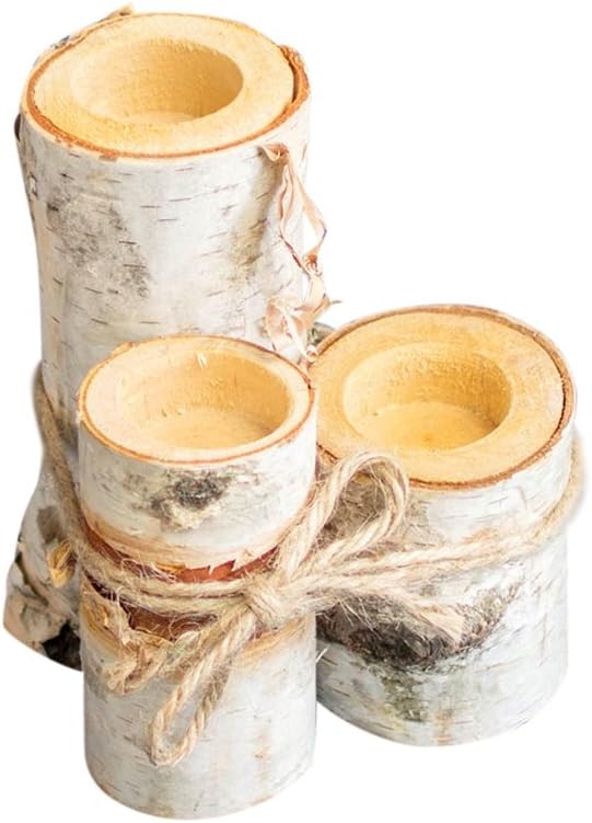 Natural Birch Tree Branch Candle Holder Trio, Wood Bundle, 6 inch, Woodland Wedding Centerpiece, Party & Event Decor, (2 Pack)
