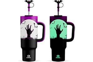 ENCOOL 40 oz Halloween Tumbler with Handle and Straw, Glow in the Dark Tumbler with Lid and Straw, Stainless Steel Travel Mug, 100% Leakproof, Keeps Cold for 34 Hours (Zombie Hand)