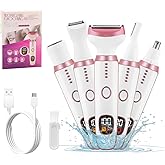 Electric Razors for Women, 5 in 1 Painless Ladies Wet & Dry Body Razors and Facial Hair Remover, Rechargeable Facial and Body Hair Remover for Face Nose Eyebrow Arms Armpit Legs Pubic Area（White）