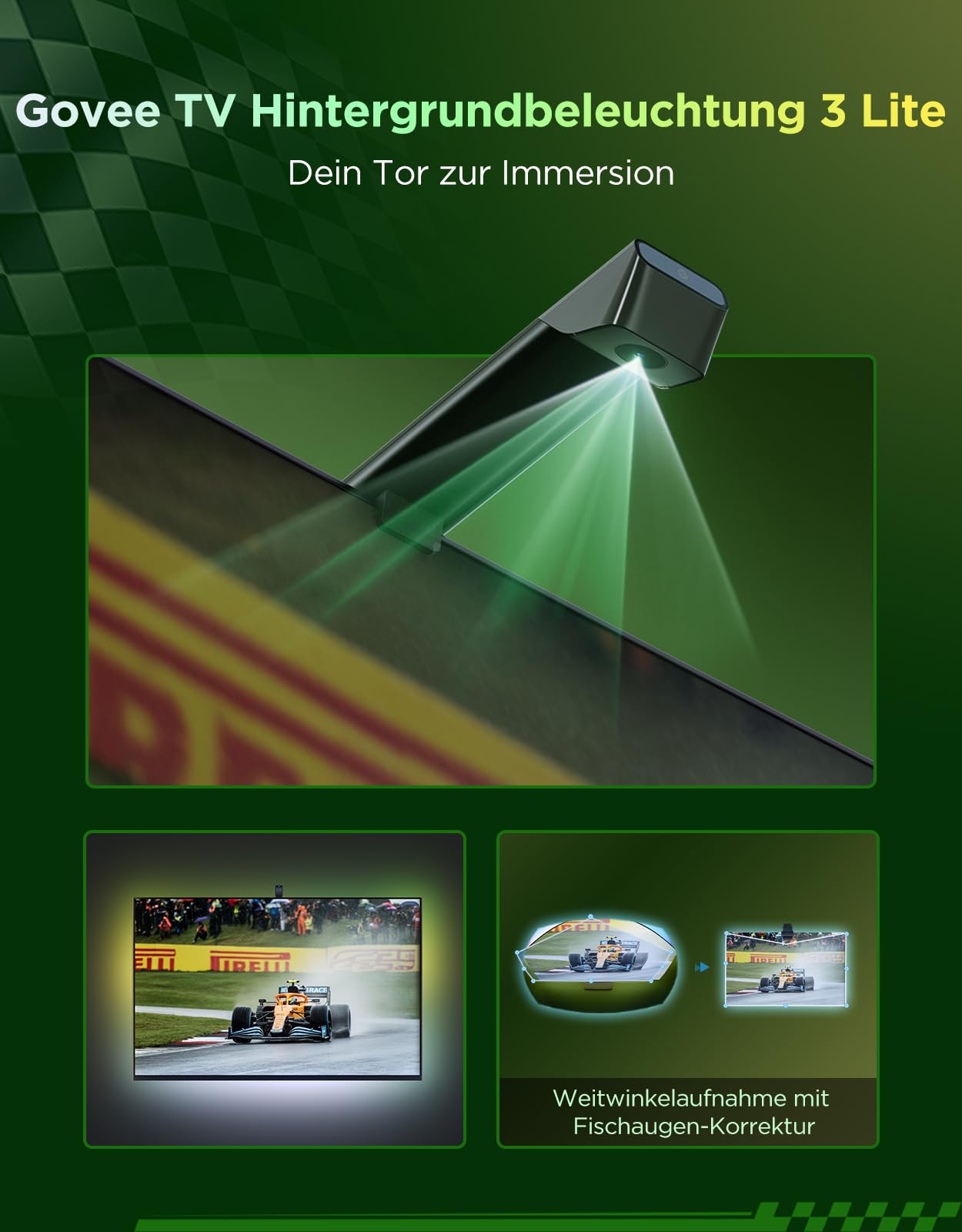 Govee TV Hintergrundbeleuchtung 3 Lite mit Fish-Eye Korrektur Funktion, Sync für 55-65 Zoll TVs, 3,6M RGBICW WiFi TV LED Strip mit Kamera, 4 Farben in 1 Lampenperle, Sprach- & APP-Steuerung 2