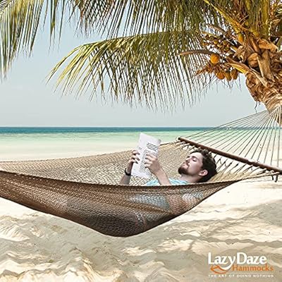 Lazy Daze Double 2 Person Caribbean Rope Hammock, Hand Woven Polyester Hammock with Spreader Bars, Extra Large Outside… 61DHspDVscS