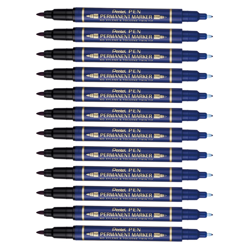 Pentel N75W Permanent Marker Twin Tip Blue Pack of 12