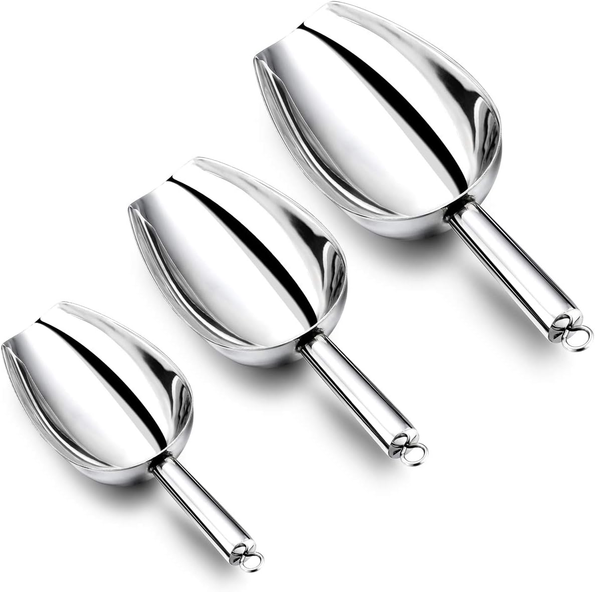 HaWare Stainless Steel Ice Scoop with 5/8/12 Ounce, Small Medium Large Metal Food Sweet Flour Scoop for Kitchen/Bar/Garden
