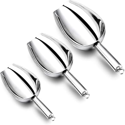 HaWare Stainless Steel Ice Scoop Set 5/8/12 oz Heavy Duty Dishwasher Safe