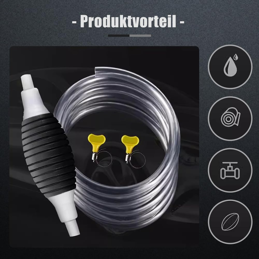 2024 Neuest Handpumpe Benzin, Multifunktions Flüssigkeitssauger, Dieselpumpe ölpumpe mit Schlauch und Metallklammer, Handsiphonpumpe für Benzin, Wasser, Öl, Flüssigkeits (1 Meter) 3