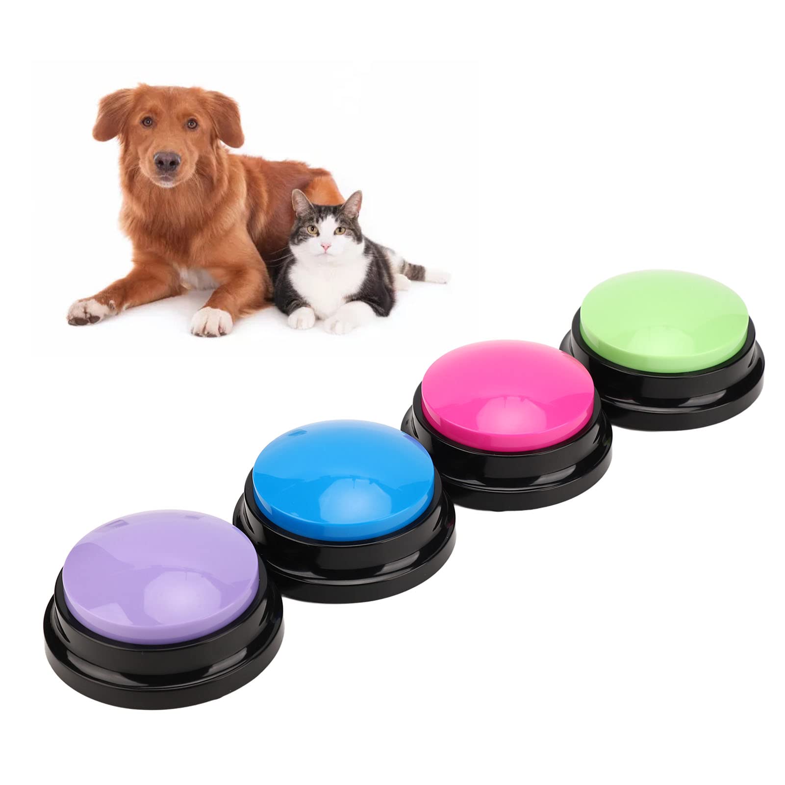 ASHATA Dog Voice Recording Button, 4pcs Pets Speech Training Buzzer, 30s Dog Voice Recording Buttons for Communication, Funny Gift for Study Office Home