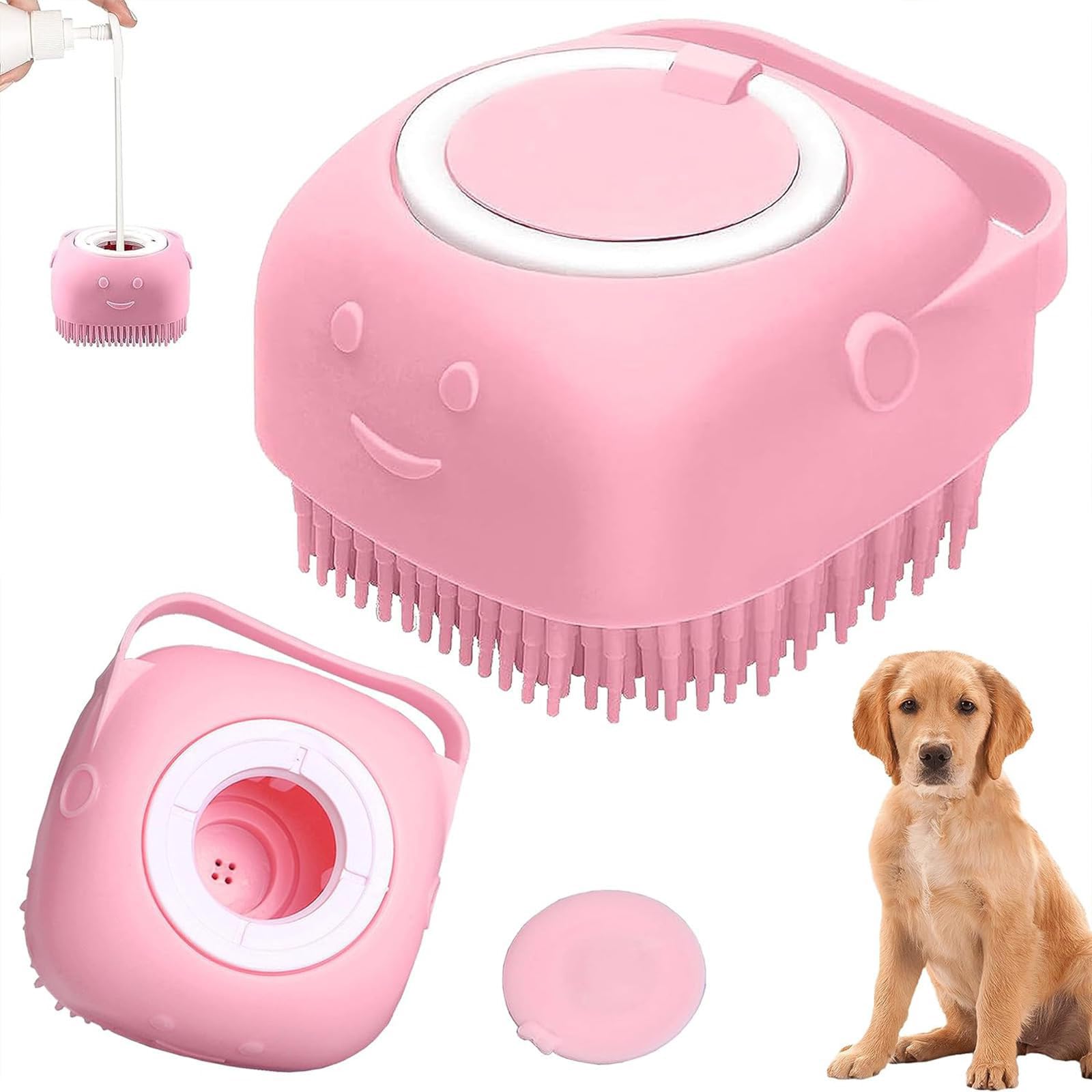 JYTDBCS Soft Silicone Dog, Cat Bathing Brush, Dog Bath Brush, Multi-functional Bath, Dog Brush, Pet massage tool and shampoo dispenser for Dogs and Cats, Pets Shower and Grooming tool (Pink)