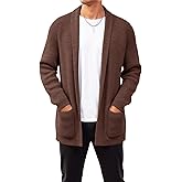 Runcati Mens Shawl Collar Long Cardigan Casual Knit Open Front Sweater Fall Winter Thermal Cardigan Sweater