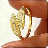 Jewigo Open Stackable Rings for Women 18K Gold Plated Dainty Cubic Zirconia Wave Cuban Link Chain Flower Feather Hollow Out Adjustable Stacking Rings Wedding Jewelry Gifts