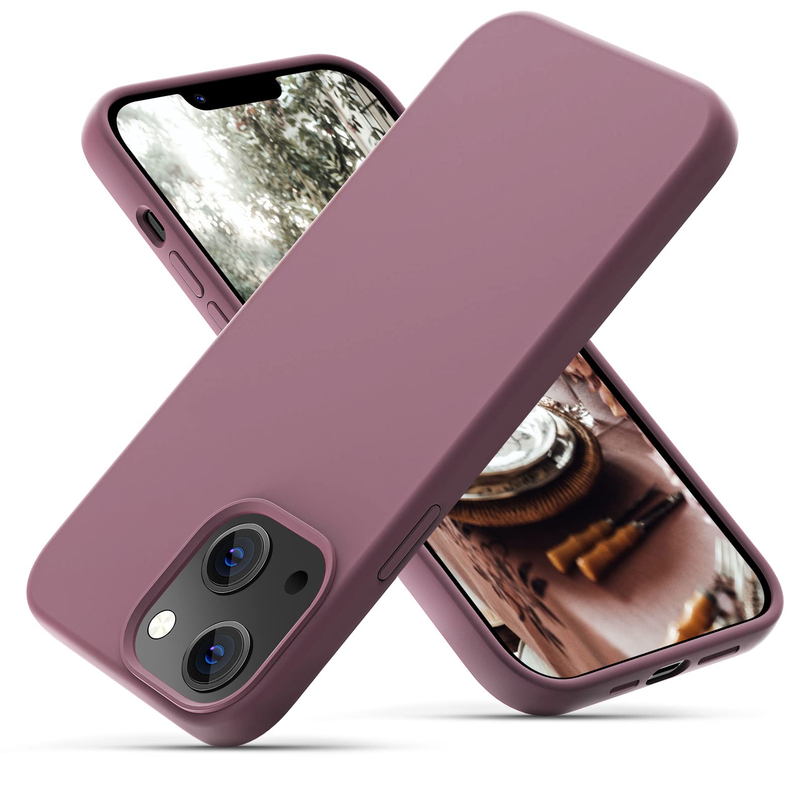 OIIAEE Silicone Case Designed for iPhone 13 Case, Ultra Slim Shockproof Protective Liquid Silicone Phone Case with Soft Anti-Scratch Microfiber Lining, 6.1 inch.Grape Purple