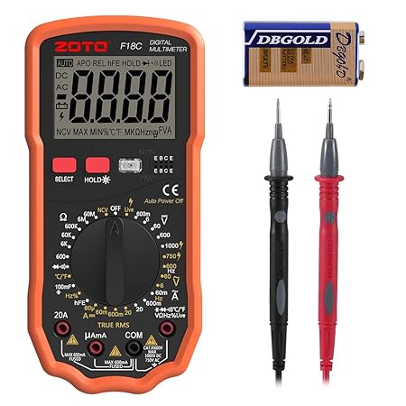Digital Multimeter, ZOTO 6000 Zählt Auto Range AC DC Spannungsprüfer, Amperemeter, Widerstand, Temperaturmessung, Außenleiter