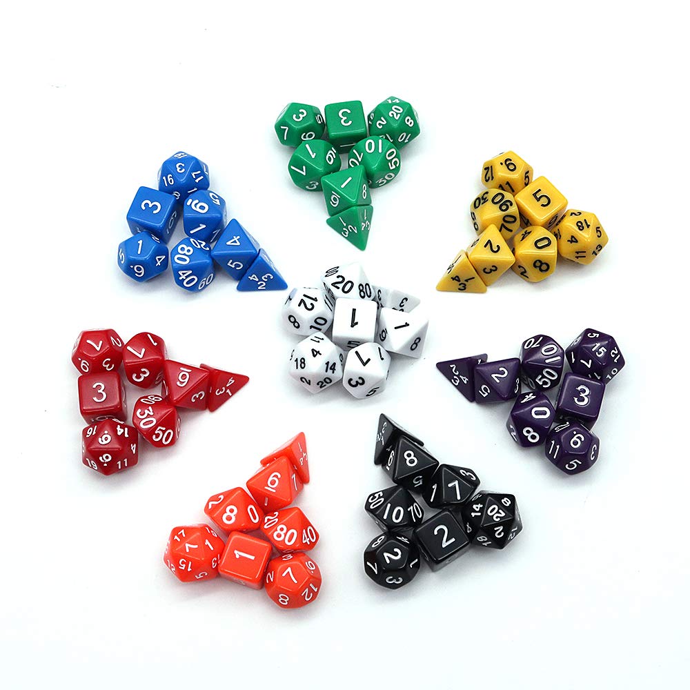 DollaTek 8 Sets Dice 8 x 7 (56 Pieces) Crit Games Five Sets of RPG Color-Coded Polyhedral Dice for D&D