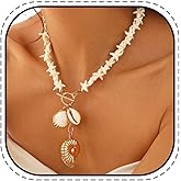 JONKY Boho Starfish Necklace Gold Seashell Pendant Necklaces Summer Ocean Neck Chain for Women