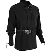 Mens Medieval Lace Up Pirate Mercenary Scottish Wide Cuff Shirt Costume Renaissance Viking Top