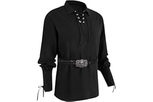 RUNCATI Mens Medieval Lace Up Pirate Mercenary Scottish Wide Cuff Shirt Costume Renaissance Viking Top