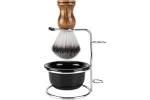 Aethland Mens Shaving Brush Kit, Soft Hair Shaving Brush, Stainless Steel Shave Brush Holder & Acrylic Soap Bowl Mug for Men Barber Shave Kit