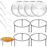 12 Pcs Pizza Pan Riser Stands Sets Includes 4 Round Pizza Tray Riser Rack Holder 4 12inch Pizza Pan and 4 Wood Handle Pie Server, Pizza Rack Stand Pizza Tray for Home and Party